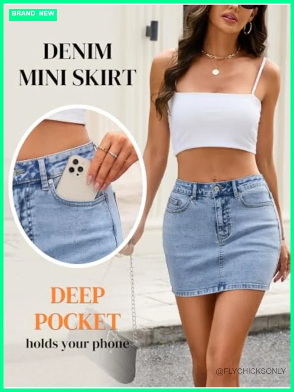 Low Rise Mini Denim Skirt with Pockets Casual Stretch Y2K Skirt